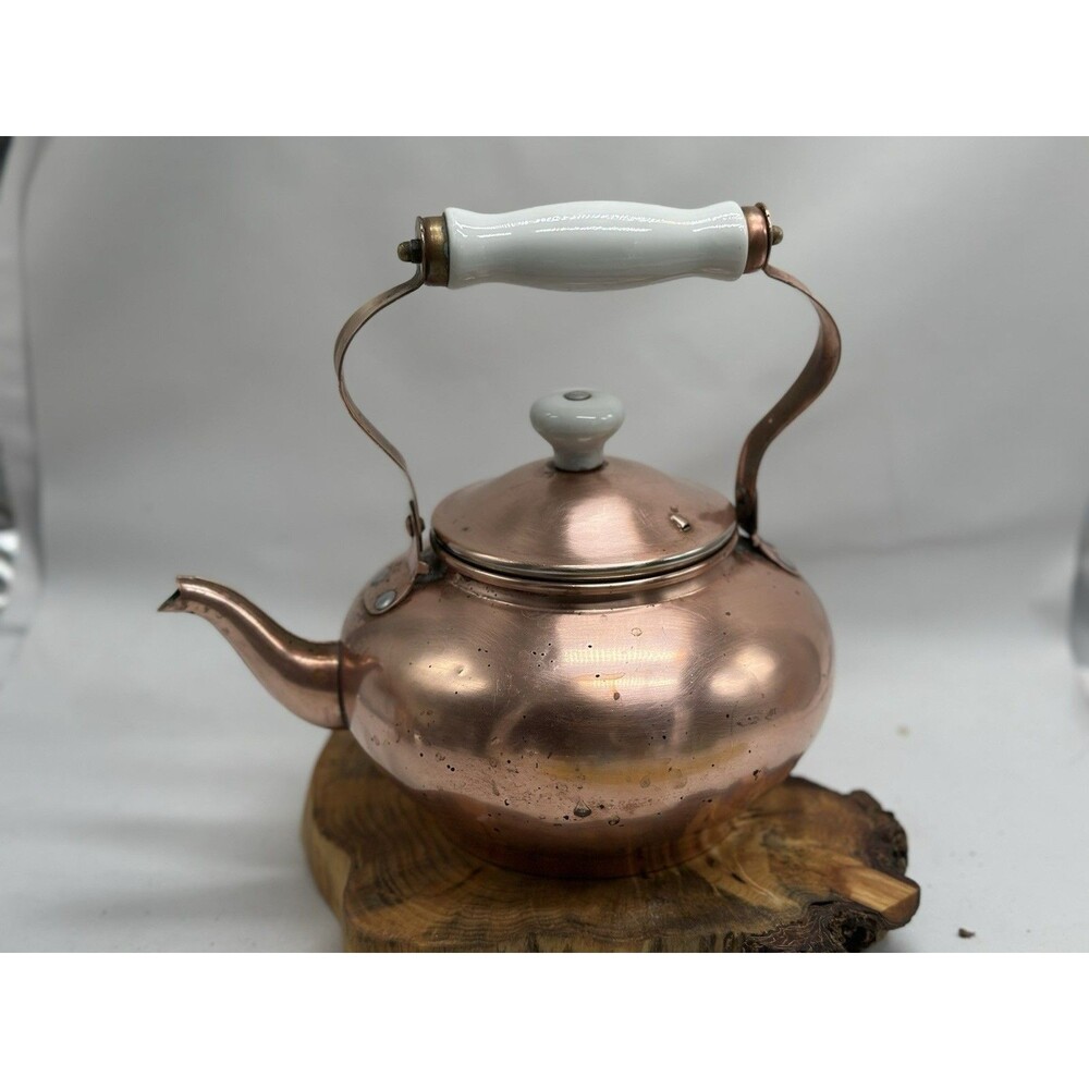 Copper Kettle Teapot MCM W White Ceramic Handle And Knob